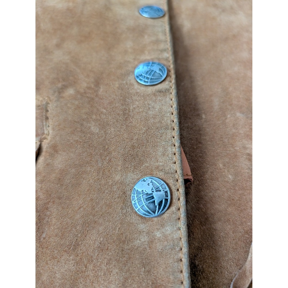 Scully Mens Tan Suede Leather Fringe Western Vest Orange Lining Globe Buttons 12 - Picture 3 of 7